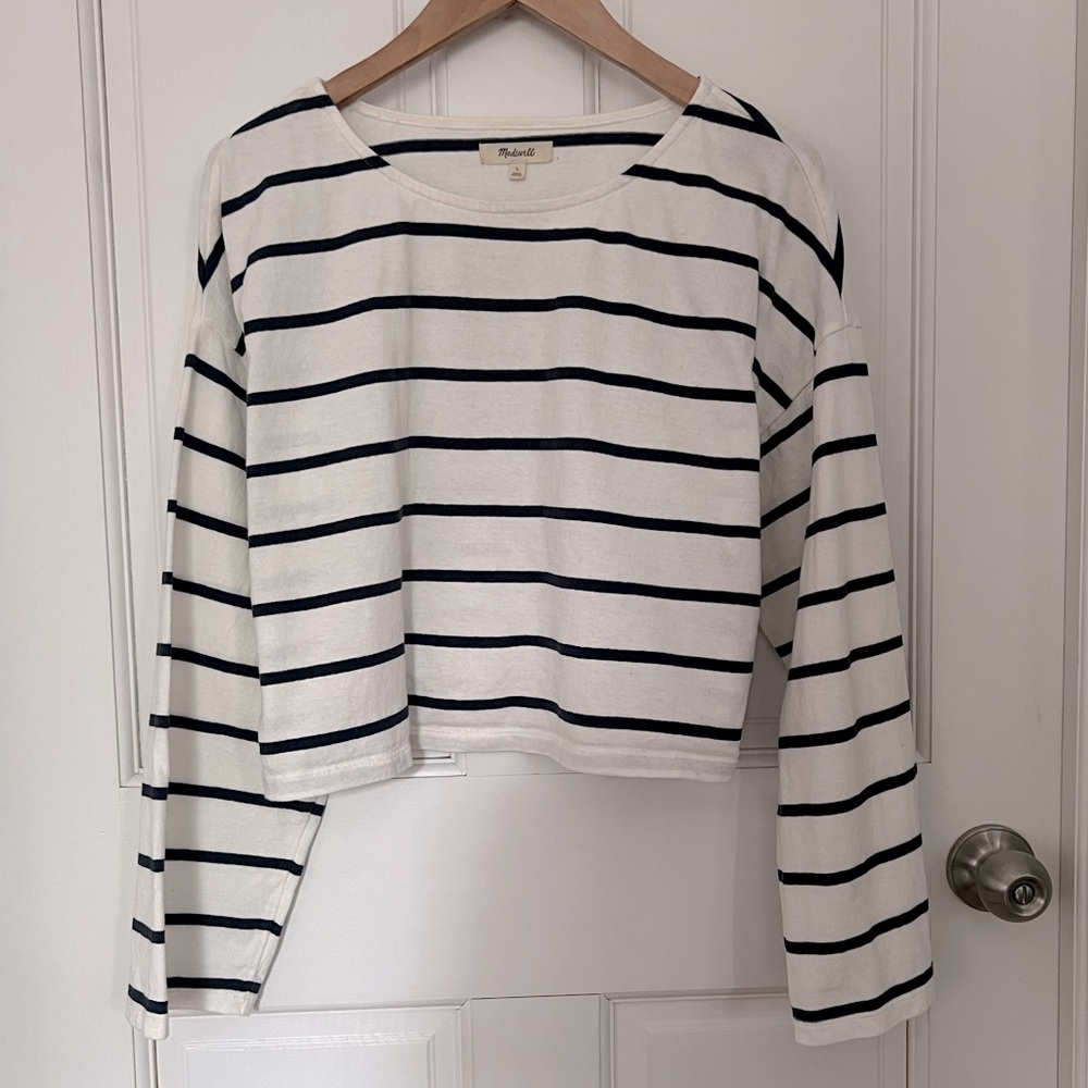 Madewell Cropped Stripe Long Sleeve Tee Large